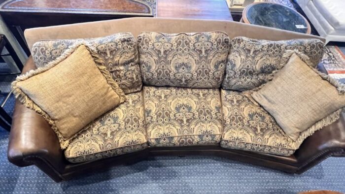 arhaus attributed curved leather and fabric sofa 4620