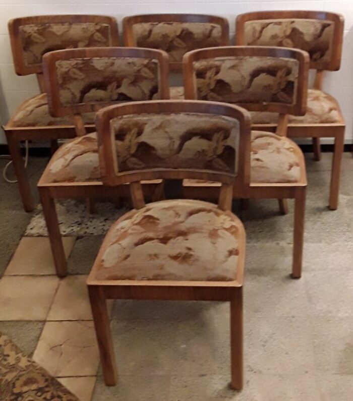 art deco german walnut dining chairs 1930s set of 6 10