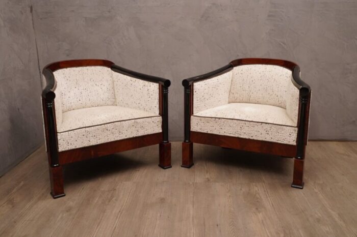 art deco mahogany and white velvet armchairs 1940s set of 2 6