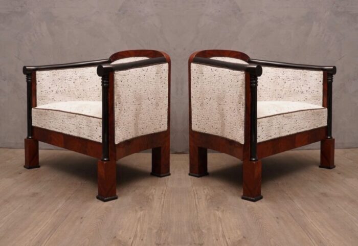 art deco mahogany and white velvet armchairs 1940s set of 2 8