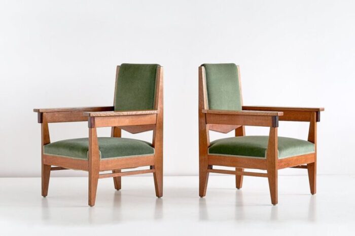 art deco oak and macassar ebony armchairs by anton lucas 1920s set of 2 1