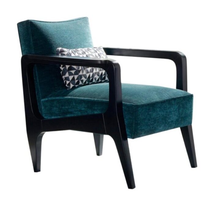 art deco sttyle black ebony finish and ribbed velvet atena dining chair by casa botelho 1