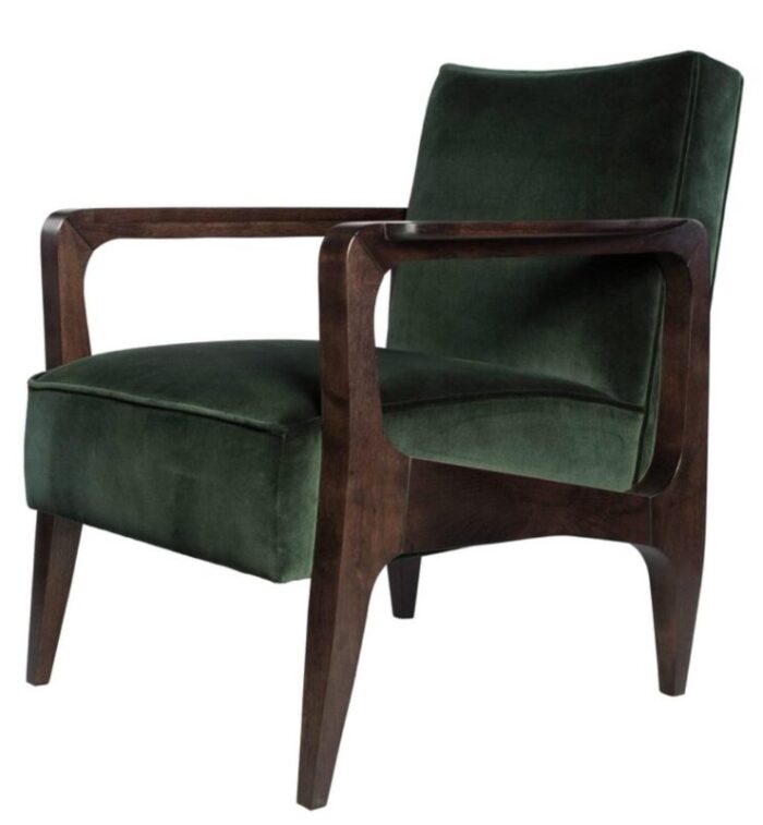 art deco style black american walnut and lush cotton velvet athena armchair by casa botelho 1 1