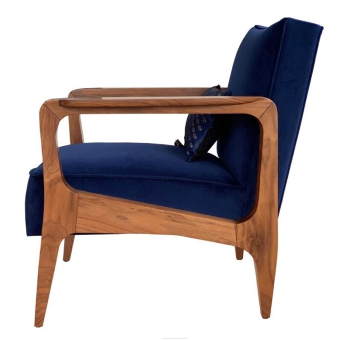 art deco style black american walnut and lush cotton velvet athena armchair by casa botelho 1 2