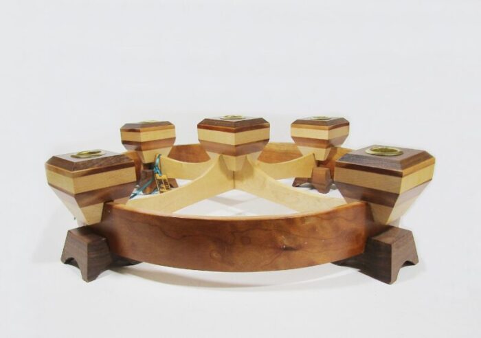 artisan crafted large round wooden tabletop candle holder centerpiece by douglas groll 2333