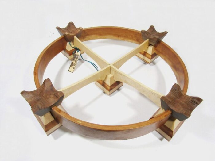 artisan crafted large round wooden tabletop candle holder centerpiece by douglas groll 3844