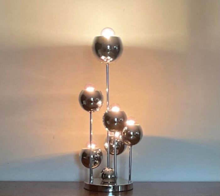 atomic chrome 6 arms spiral mid century modern table lamp circa 70s 2438