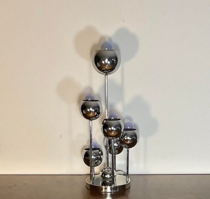 atomic chrome 6 arms spiral mid century modern table lamp circa 70s 2566