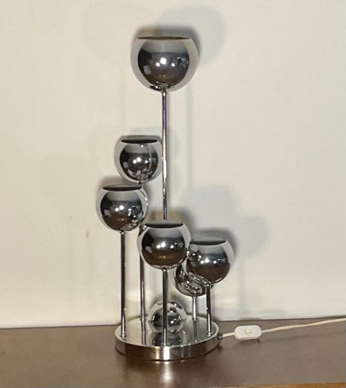 atomic chrome 6 arms spiral mid century modern table lamp circa 70s 6319