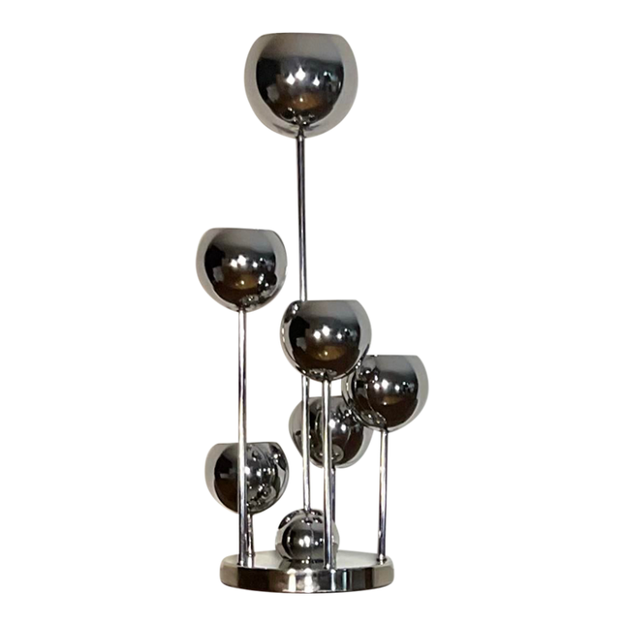 atomic chrome 6 arms spiral mid century modern table lamp circa 70s 7737