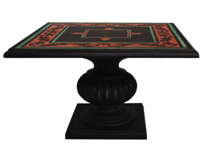 black coffee table with inlaid slate top lacquered wood base handmade scagliola art by cupioli 1