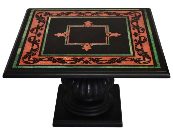 black coffee table with inlaid slate top lacquered wood base handmade scagliola art by cupioli 3