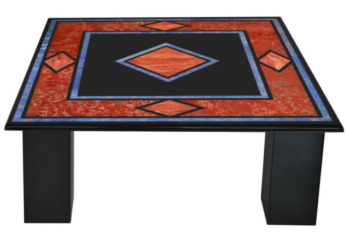 black square coffee table with inlaid slate top and 4 slate columns handmade in italy from cupioli 1