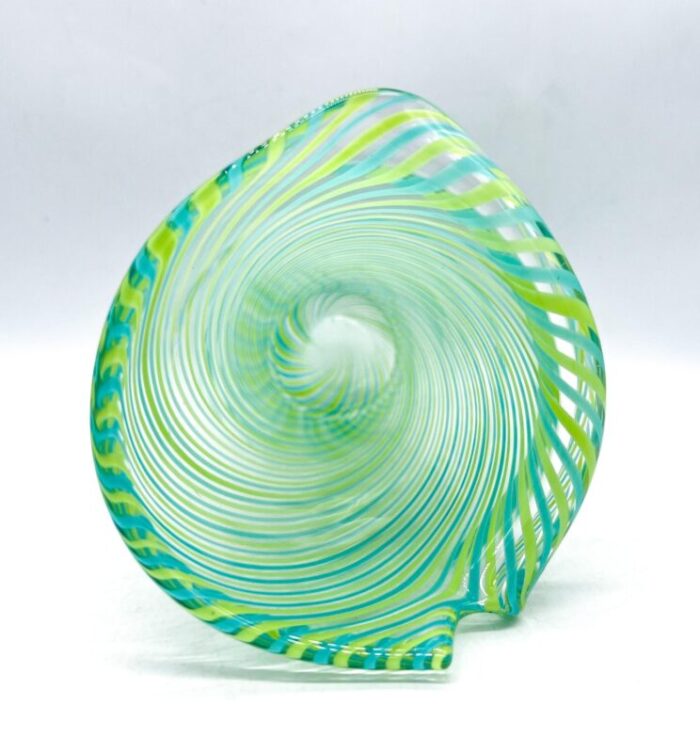 blown art glass blue and green optic swirl vase 4682