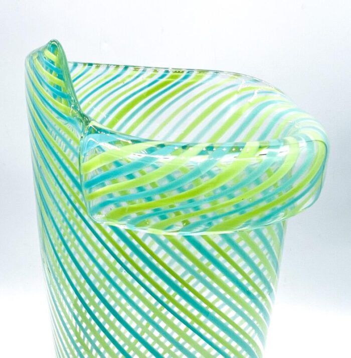 blown art glass blue and green optic swirl vase 5094