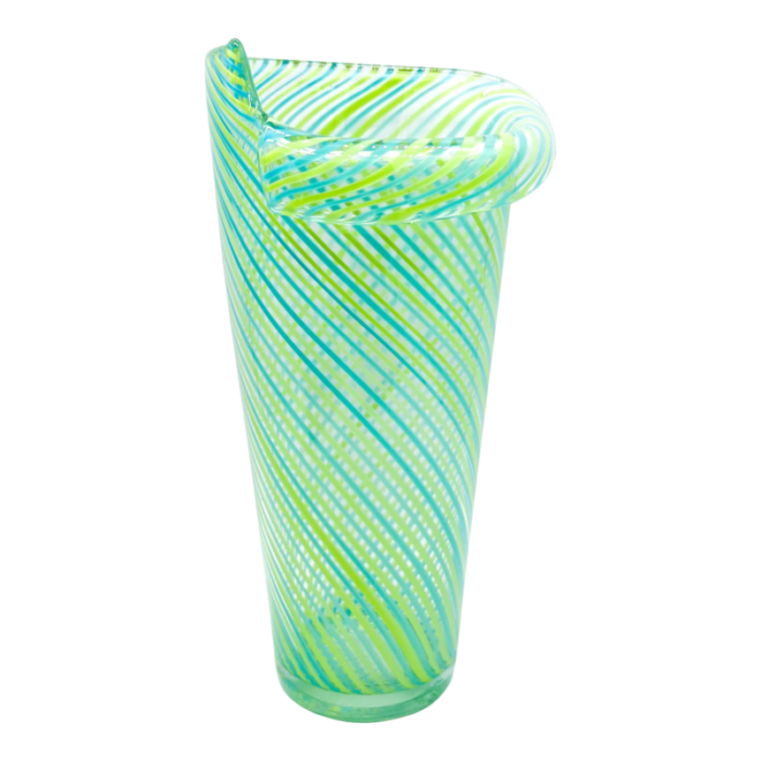 blown art glass blue and green optic swirl vase 6063