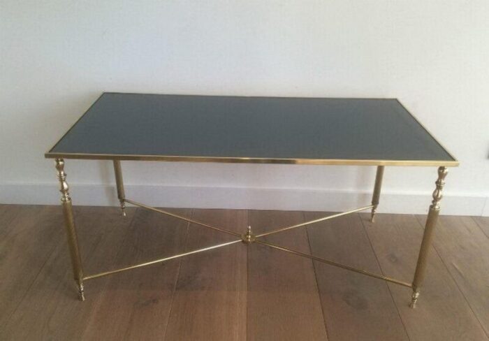 brass coffee table with blue mirror top 1960s 1