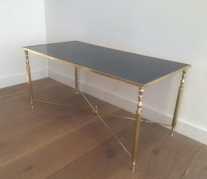 brass coffee table with blue mirror top 1960s 2