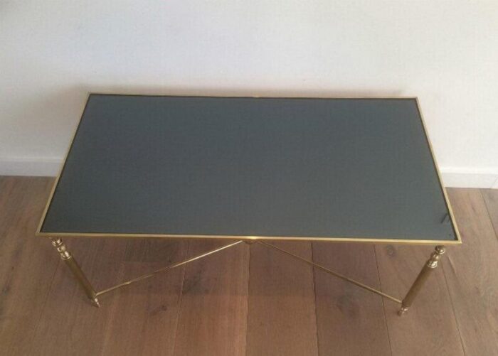 brass coffee table with blue mirror top 1960s 7