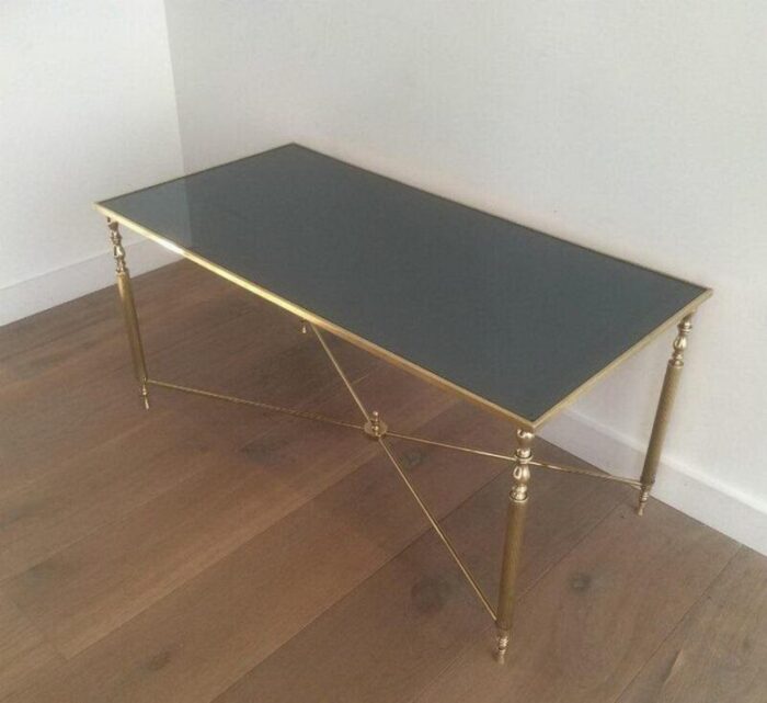 brass coffee table with blue mirror top 1960s 8