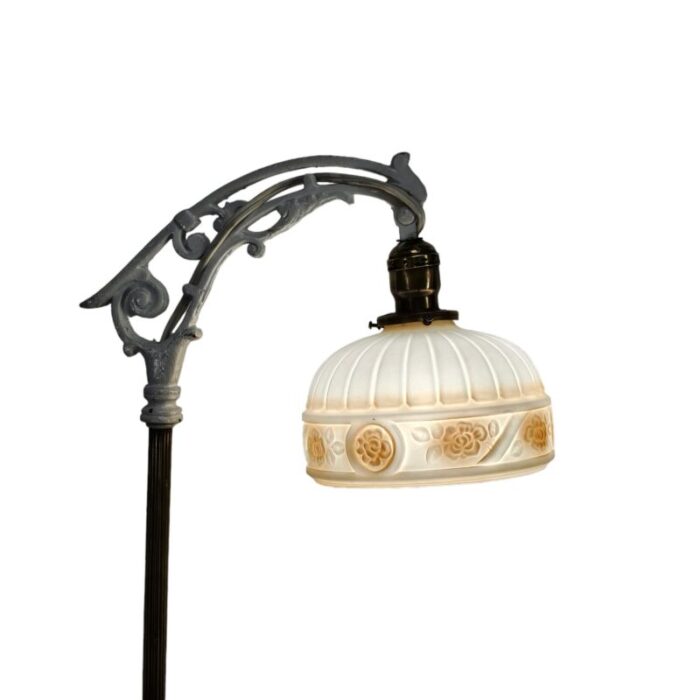 bridge arm lamp metal glass w lamp shade floral design 8187