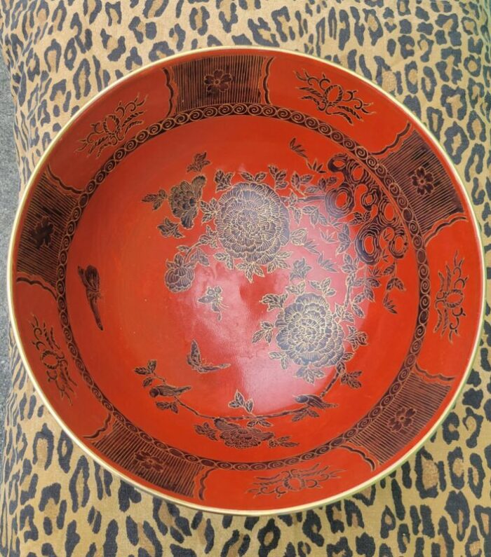 bright red gold chinoiserie ceramic japanese hand painted decorative bowl room decor 0746