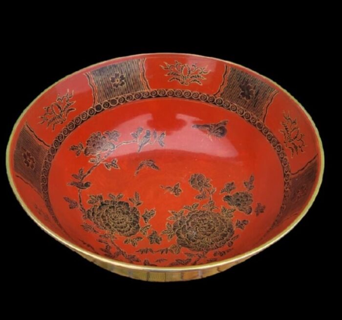 bright red gold chinoiserie ceramic japanese hand painted decorative bowl room decor 4602