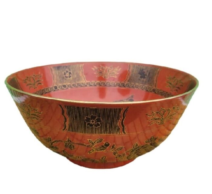 bright red gold chinoiserie ceramic japanese hand painted decorative bowl room decor 7312