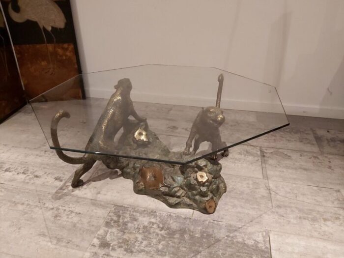 bronze jungle scene sculptural table 1960s 1