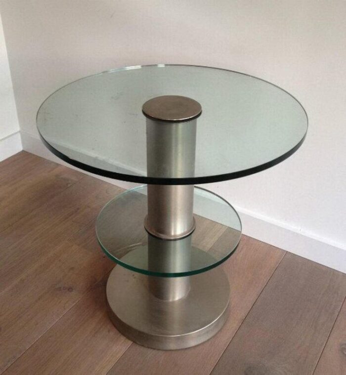 brushed metal and glass round occasional table 1960s 4