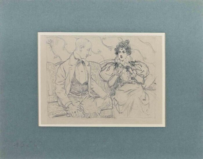 caran dache a couple on the sofa pencil drawing on paper late 19th century 5598