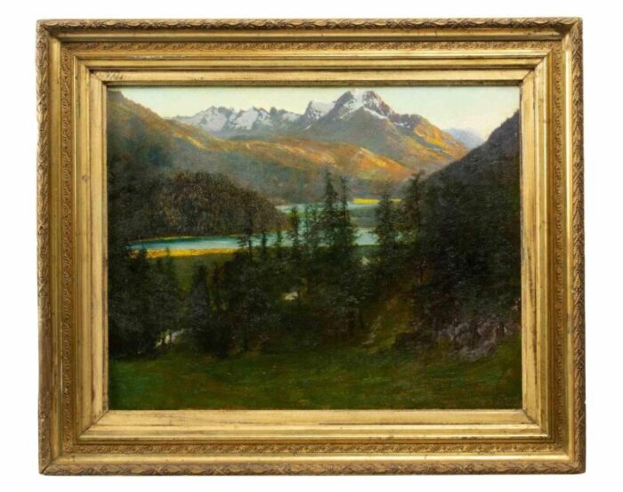 carlo ferrari view of saint moritz oil on board 1907 framed 7552