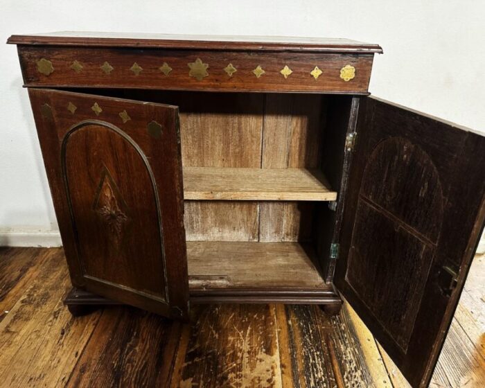 carved rosewood hall cabinet with brass inlay in colonial anglo indian style 3438