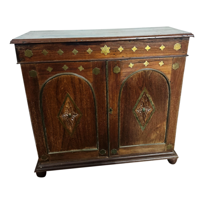 carved rosewood hall cabinet with brass inlay in colonial anglo indian style 7739