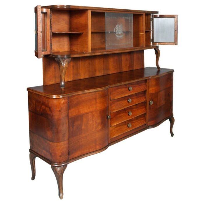 carved walnut and burl walnut chippendale sideboard from testolini e salviati 1920s 2