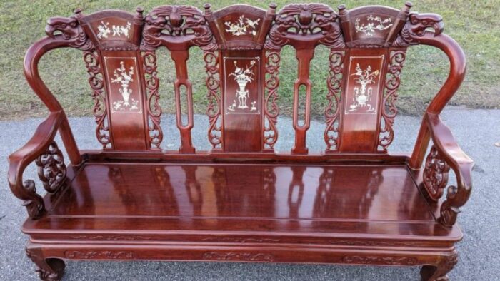 carved wood sofa chinese mother of pearl inlay royal palace couch 7553