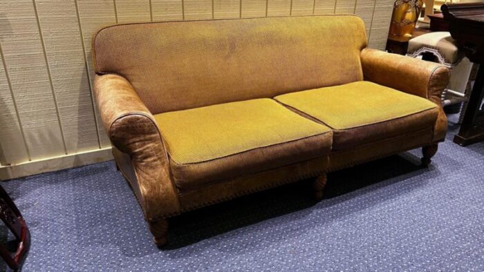 century furniture large leather and fabric sofa 6082