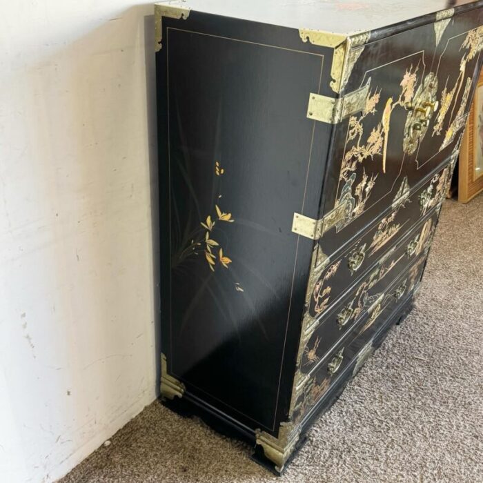 chinese black and gold and hand painted armoirechest of drawers 5671