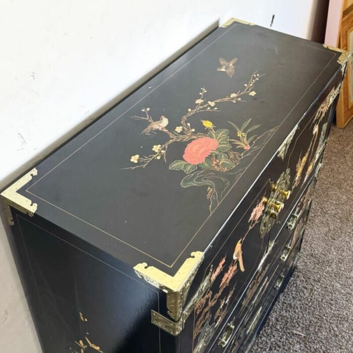 chinese black and gold and hand painted armoirechest of drawers 6749