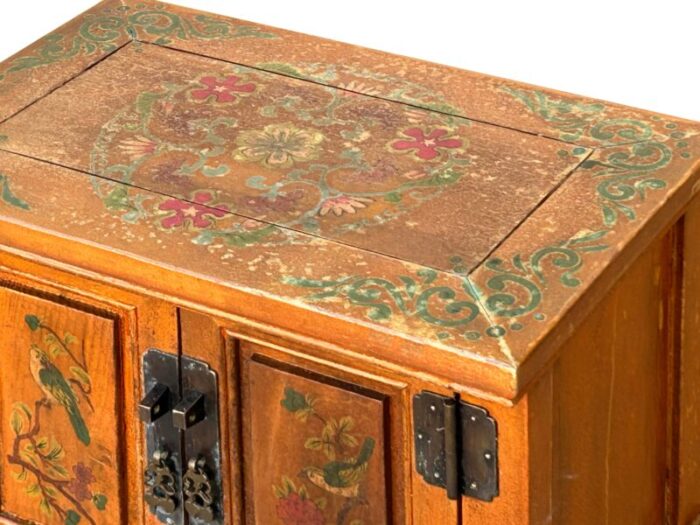 chinese distressed orange flower graphic end table nightstand 0434