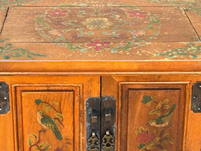 chinese distressed orange flower graphic end table nightstand 1377