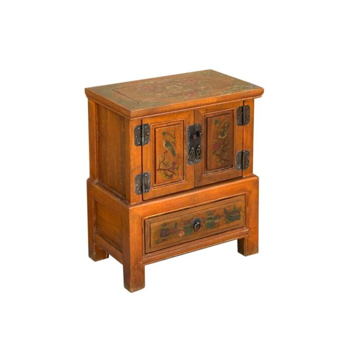 chinese distressed orange flower graphic end table nightstand 3856