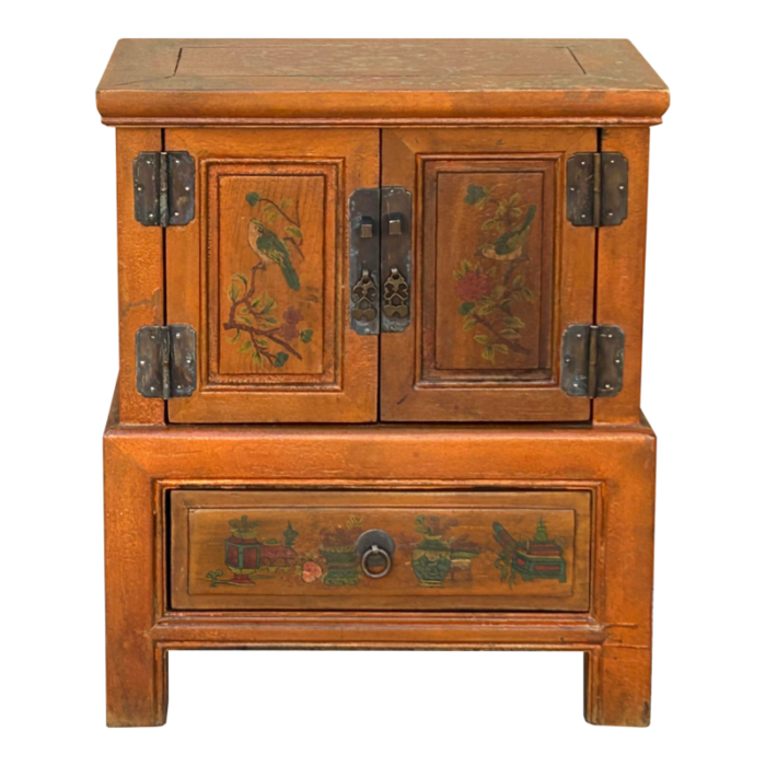 chinese distressed orange flower graphic end table nightstand 6606