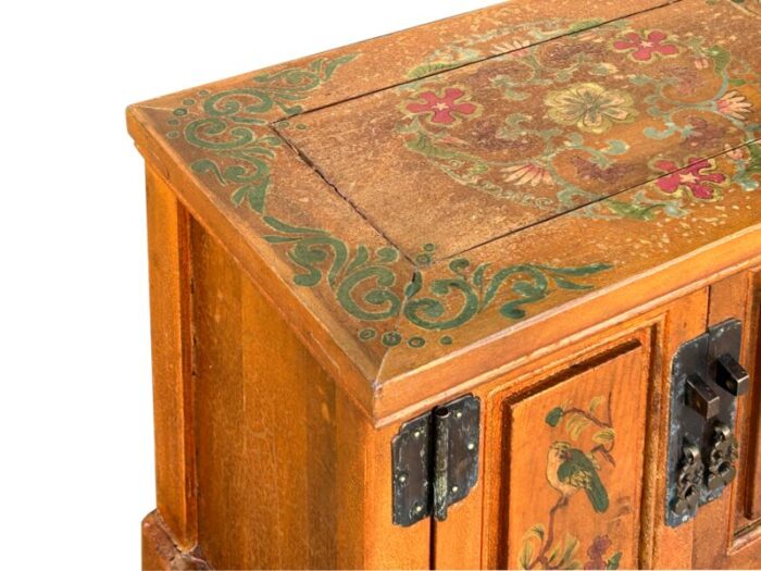 chinese distressed orange flower graphic end table nightstand 9813