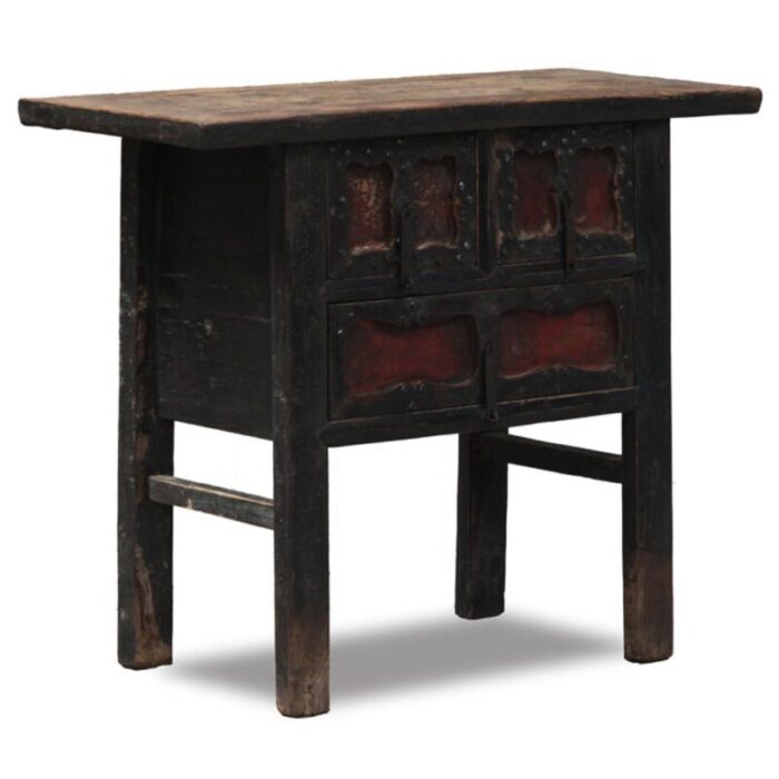 chinese elm temple table with 3 drawers 2