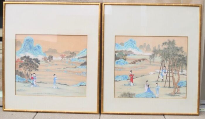 chinese maidens in a landscape watercolor 5329