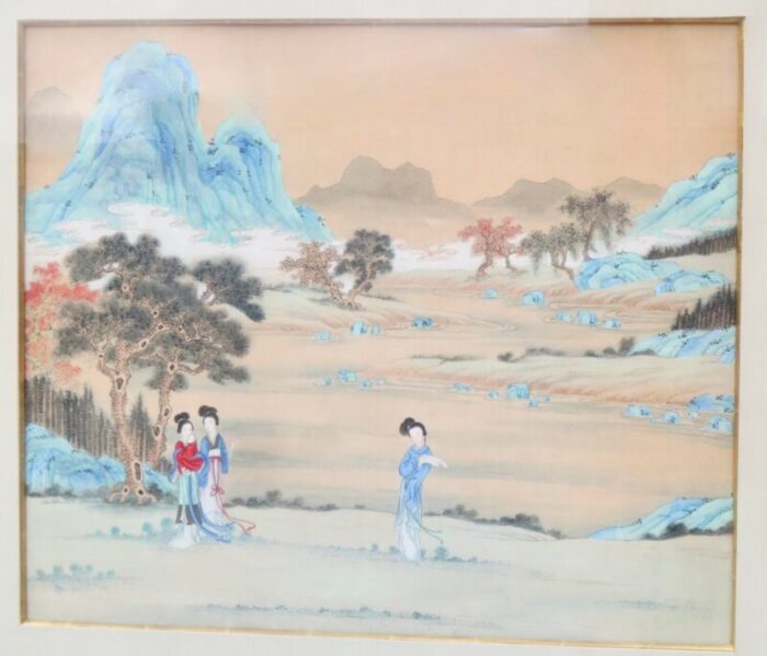 chinese watercolor maidens in landscape 3899