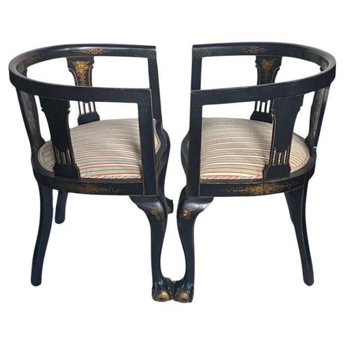 chinoiserie ebonized gilt accent clawfoot tub armchairs pair 0950