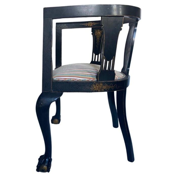 chinoiserie ebonized gilt accent clawfoot tub armchairs pair 4147