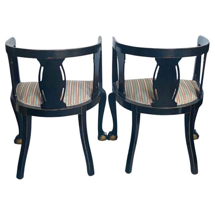 chinoiserie ebonized gilt accent clawfoot tub armchairs pair 6384